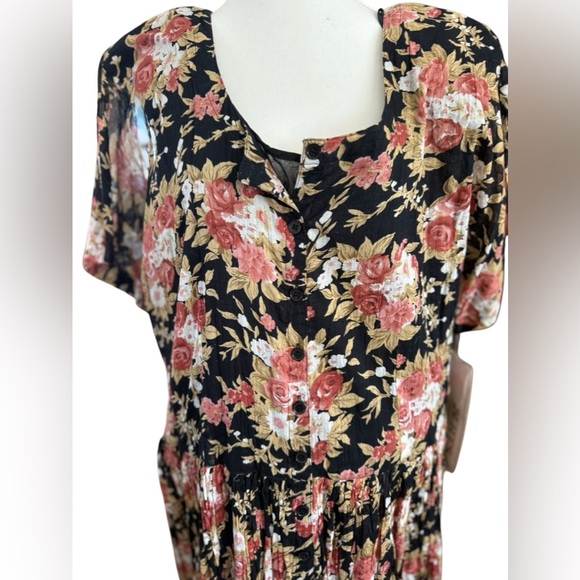 Vintage S. ROBERTS Floral Maxi Dress Size 22/24,Broomstick Pleating, Button Down - Picture 2 of 9